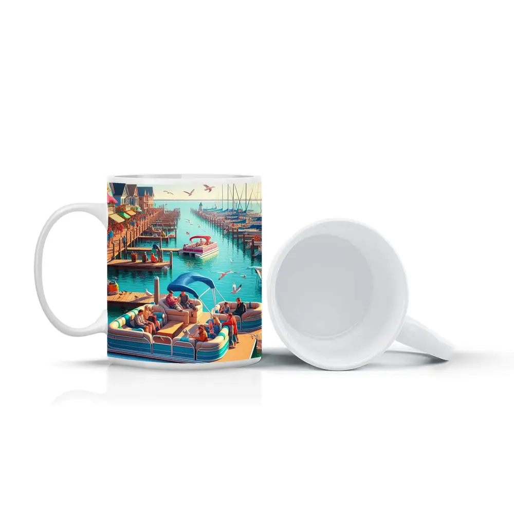 Pontoon Boat Marina Sunny Summer Day – Mugs