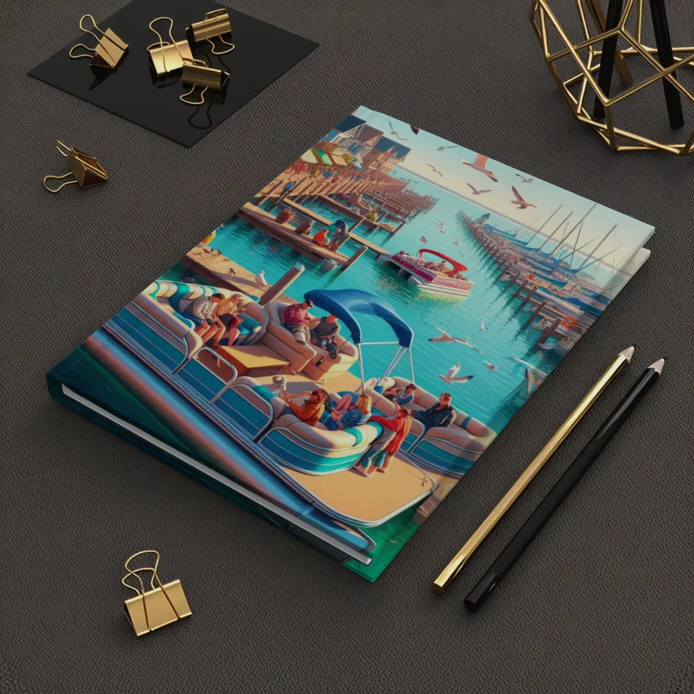 Pontoon Boat Marina Sunny Summer Day – Notebooks