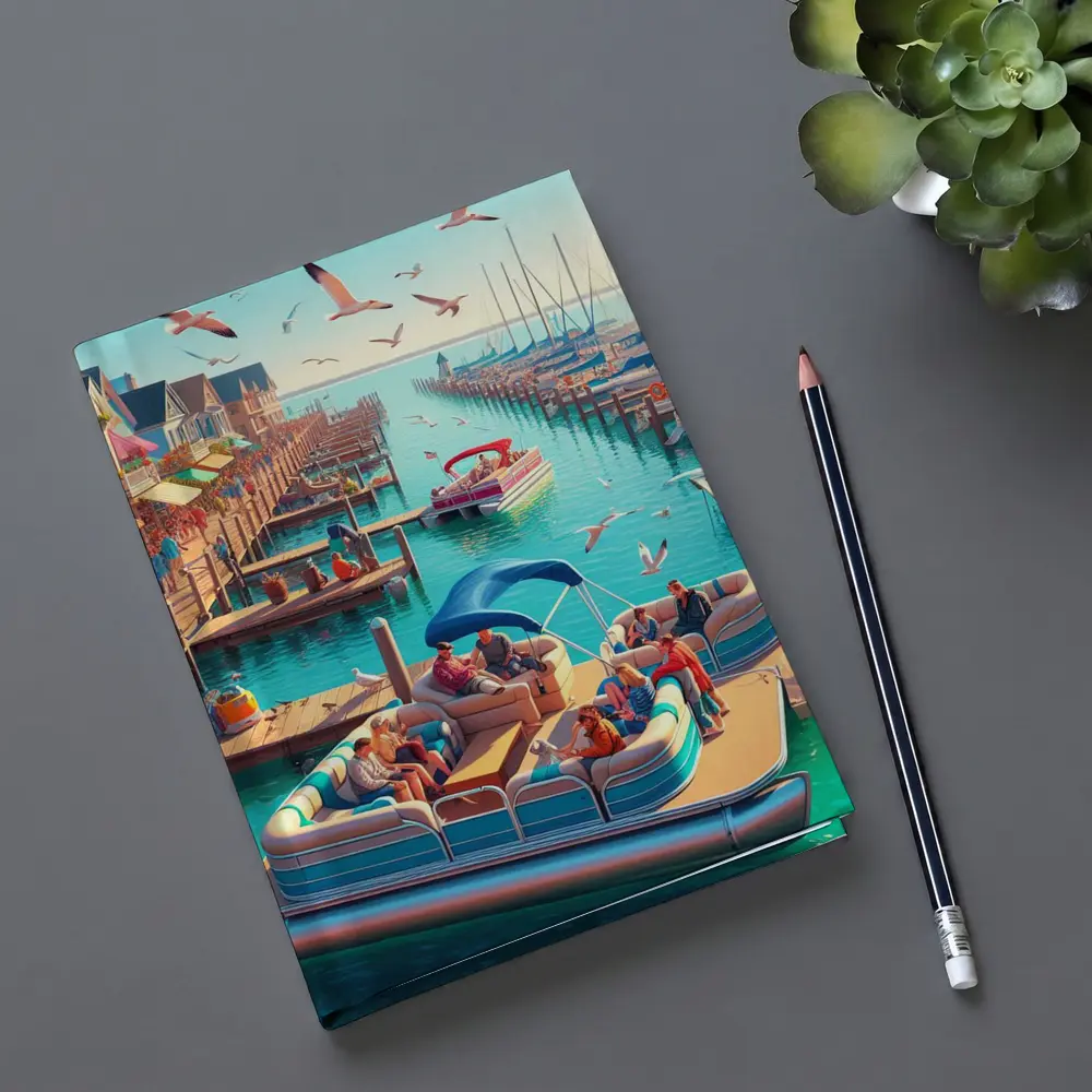 Pontoon Boat Marina Sunny Summer Day – Notebooks
