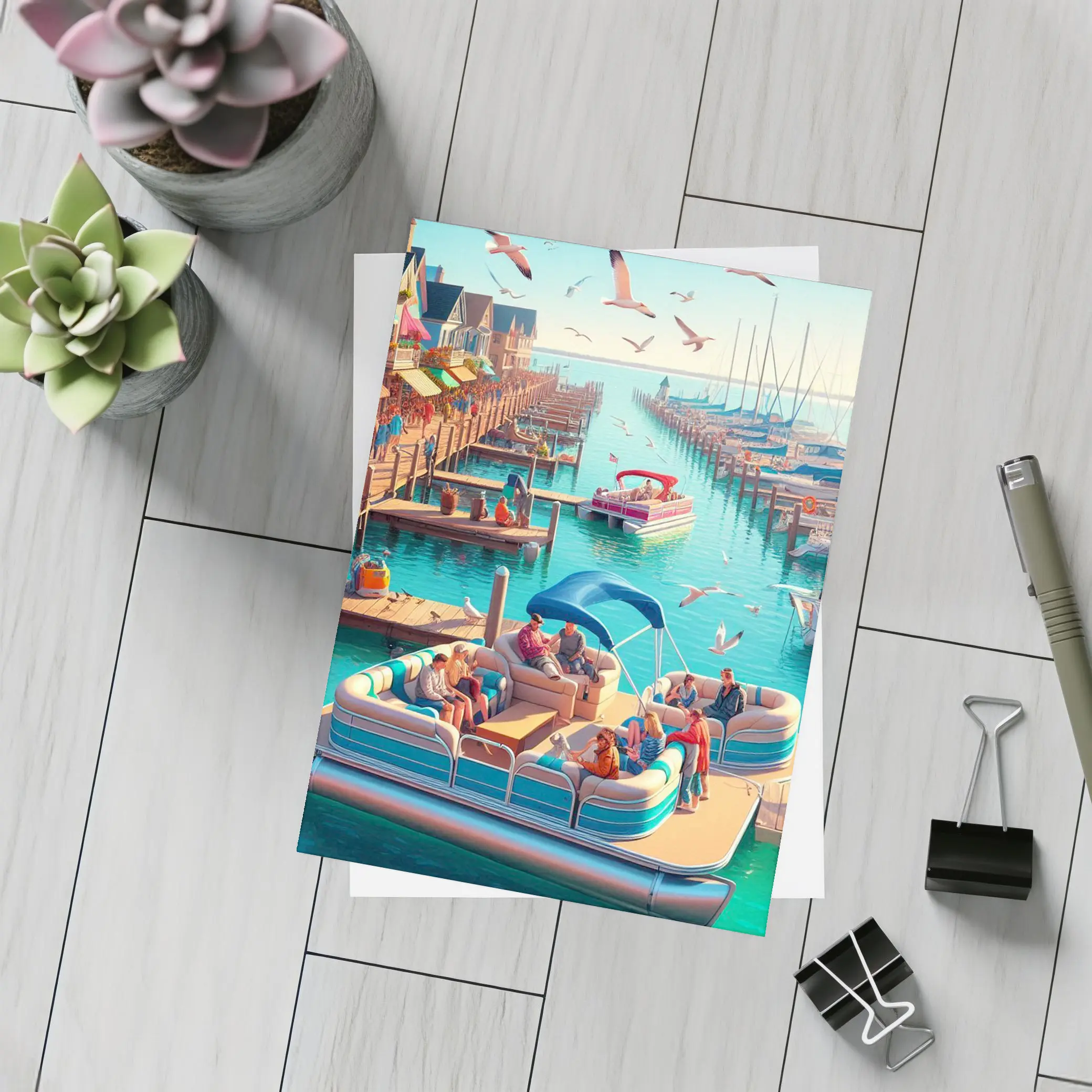 Pontoon Boat Marina Sunny Summer Day – Postcards