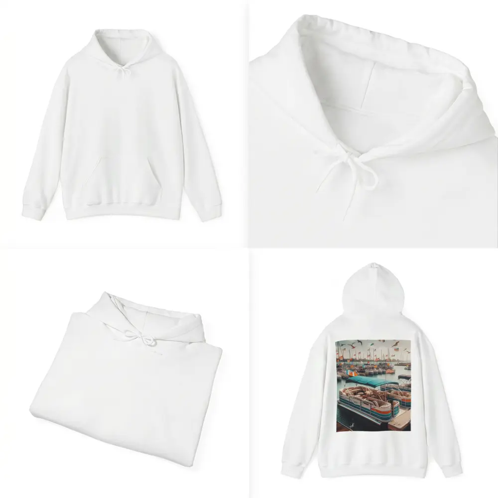 Pontoon Boats Docked Marina American Flags – Hoodies