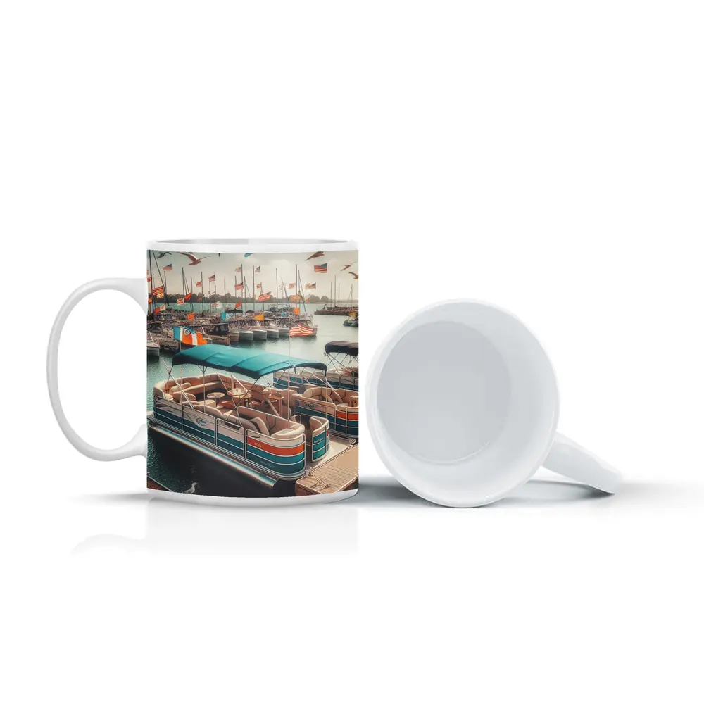 Pontoon Boats Docked Marina American Flags – Mugs