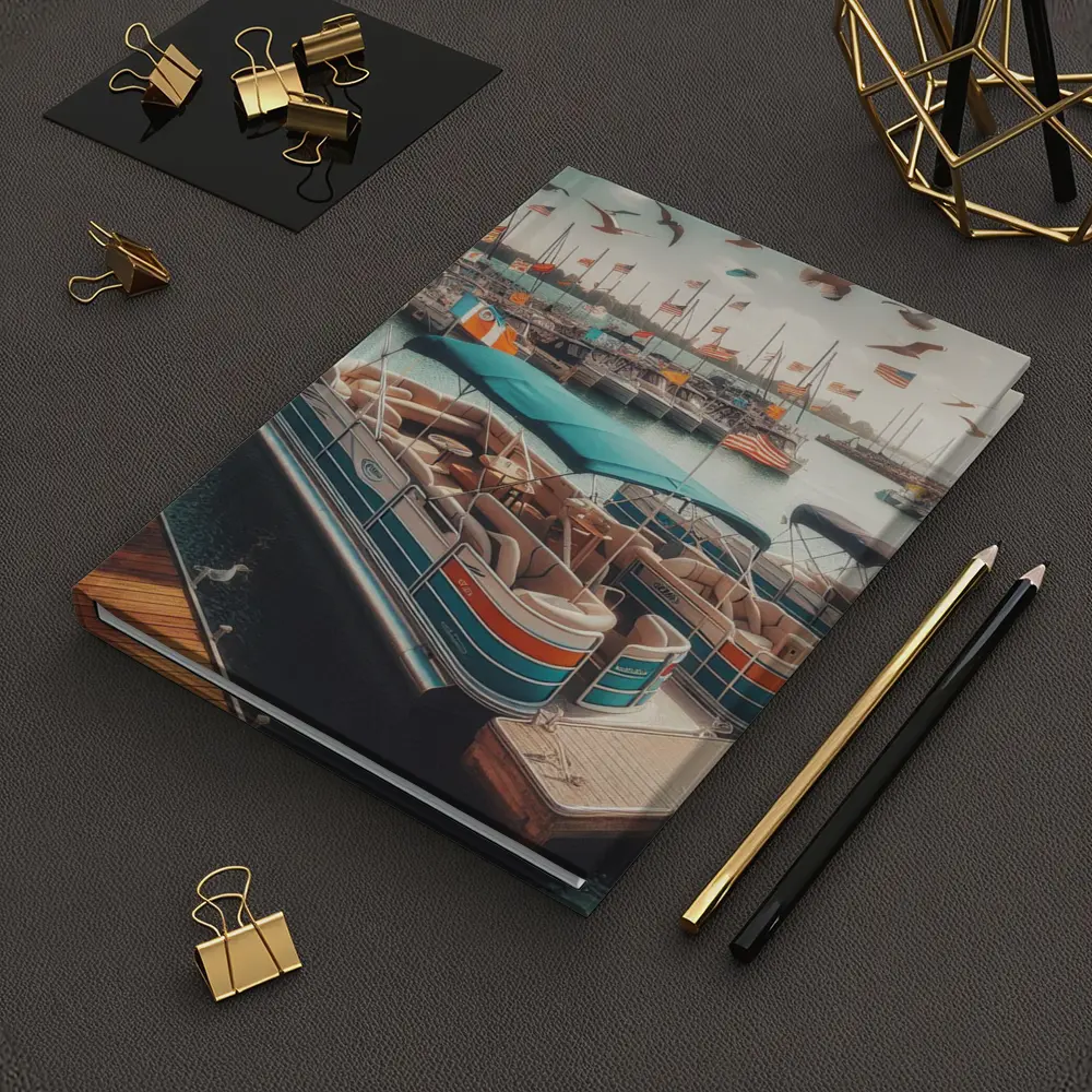 Pontoon Boats Docked Marina American Flags – Notebooks