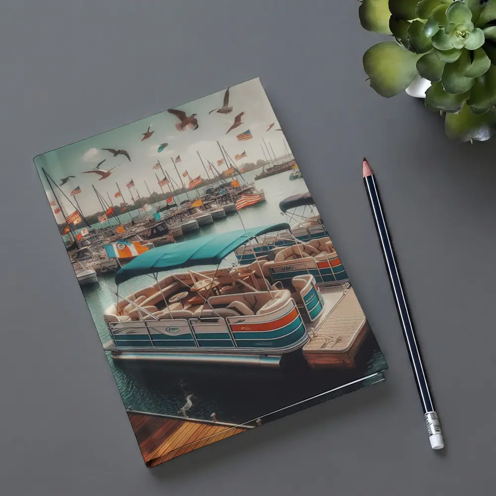 Pontoon Boats Docked Marina American Flags – Notebooks