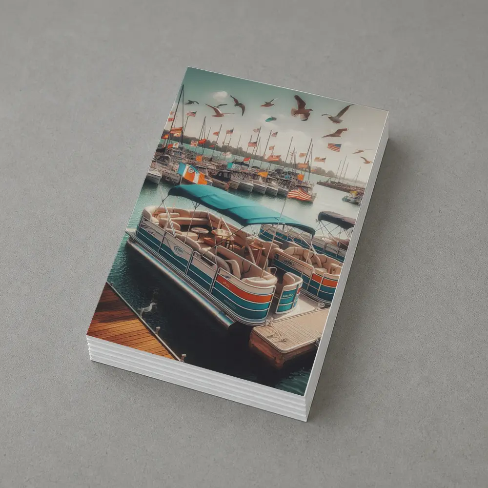 Pontoon Boats Docked Marina American Flags – Postcards