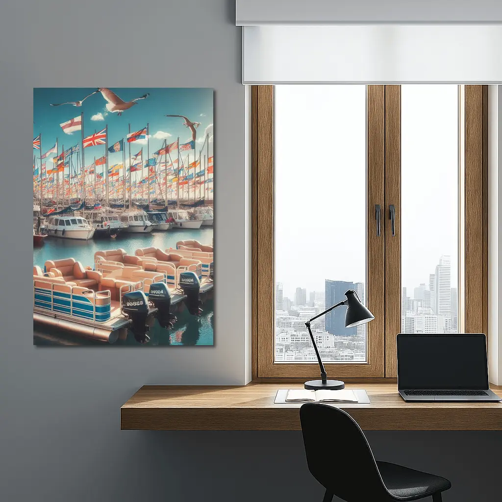 Marina Boats Flags Seagulls Blue Sky – Wall Art
