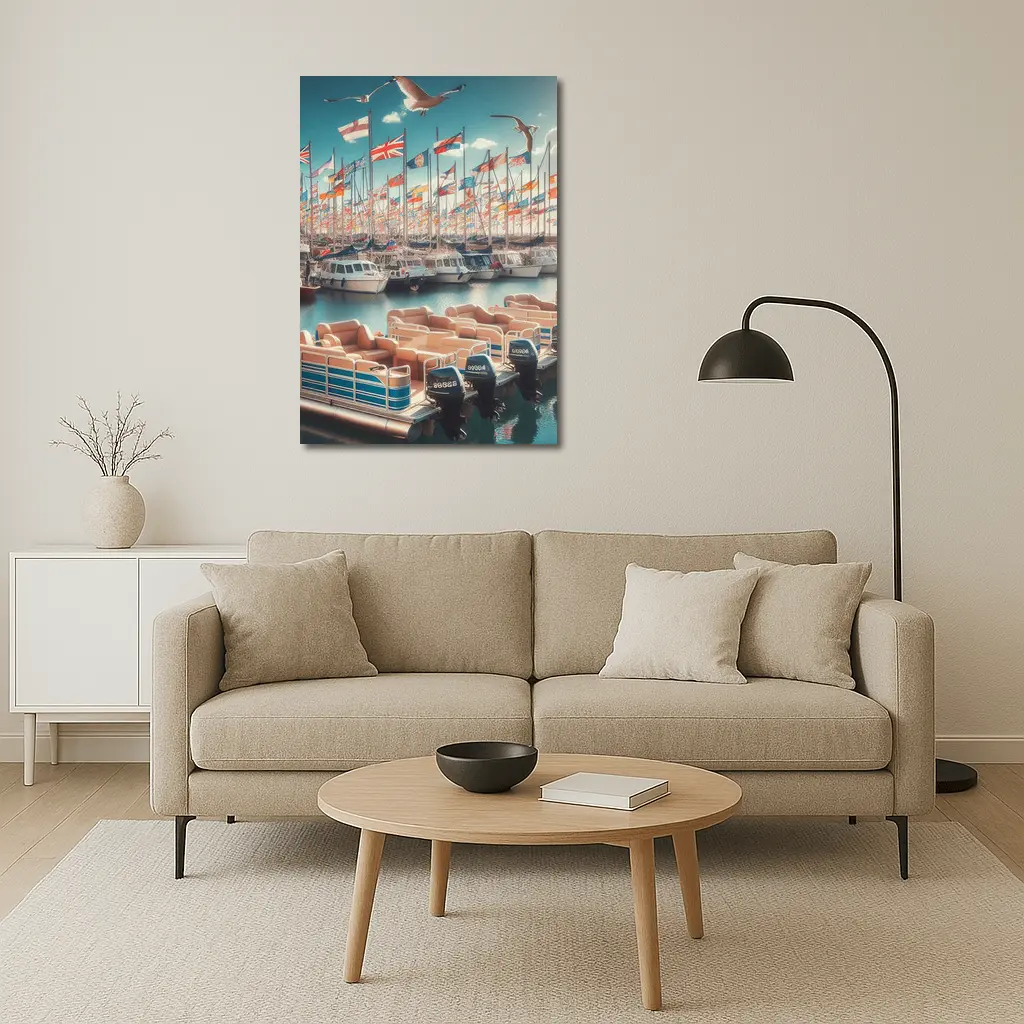 Marina Boats Flags Seagulls Blue Sky – Wall Art