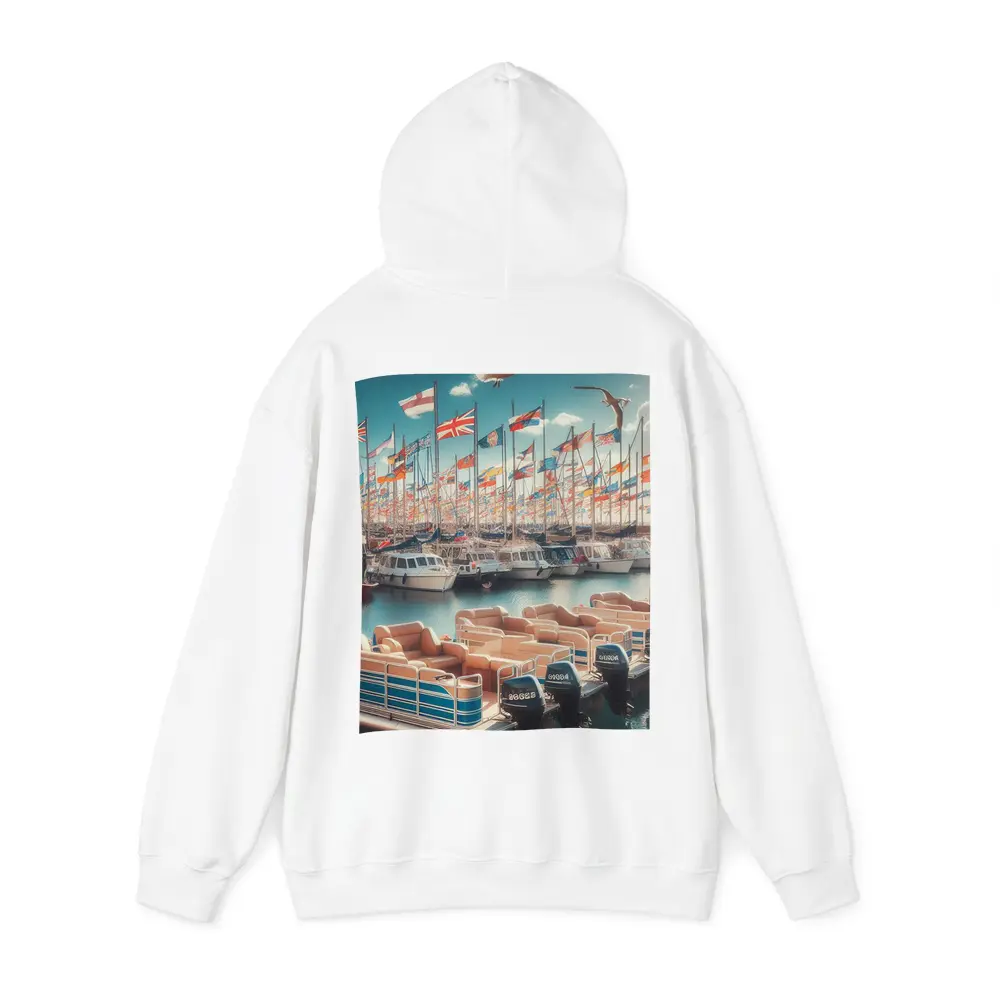 Marina Boats Flags Seagulls Blue Sky – Hoodies