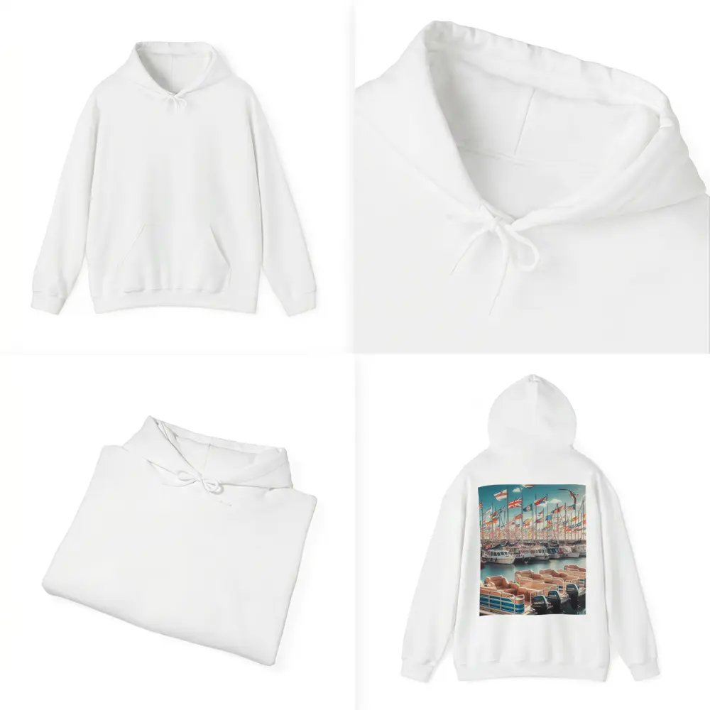 Marina Boats Flags Seagulls Blue Sky – Hoodies