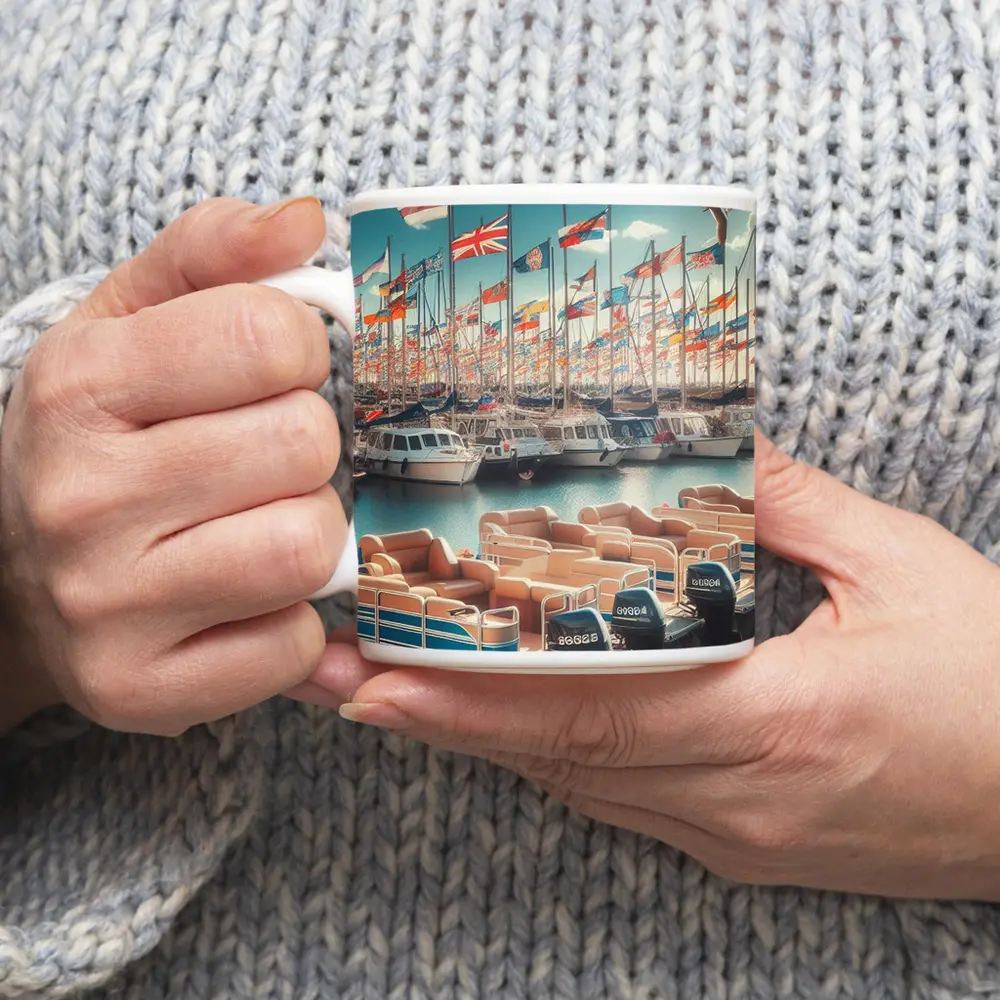 Marina Boats Flags Seagulls Blue Sky – Mugs