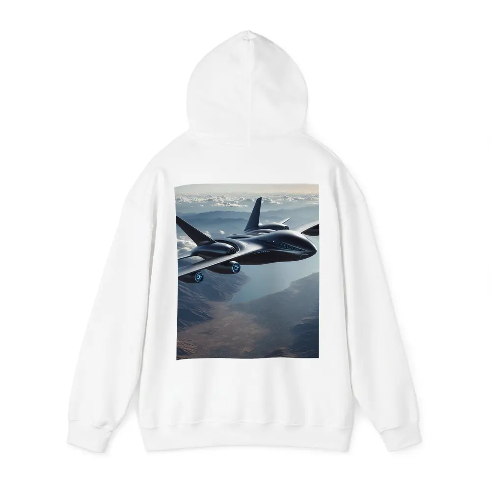 Futuristic Black Jet Aircraft Flying Over Mountains – Hoodies