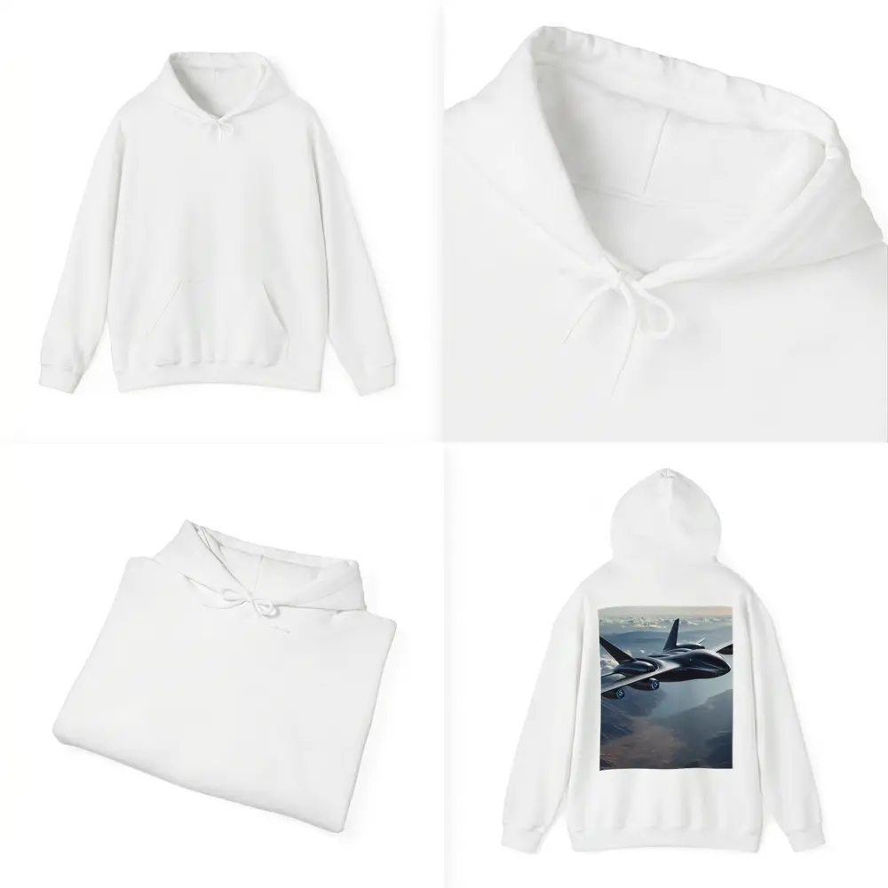 Futuristic Black Jet Aircraft Flying Over Mountains – Hoodies