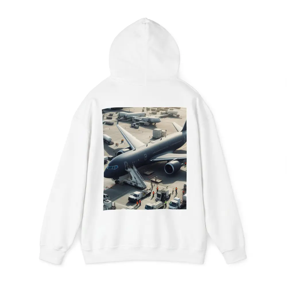Dark Airplane on Busy Airport Tarmac – Hoodies