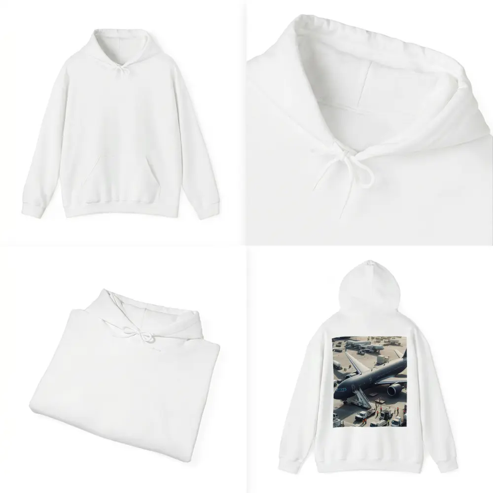 Dark Airplane on Busy Airport Tarmac – Hoodies