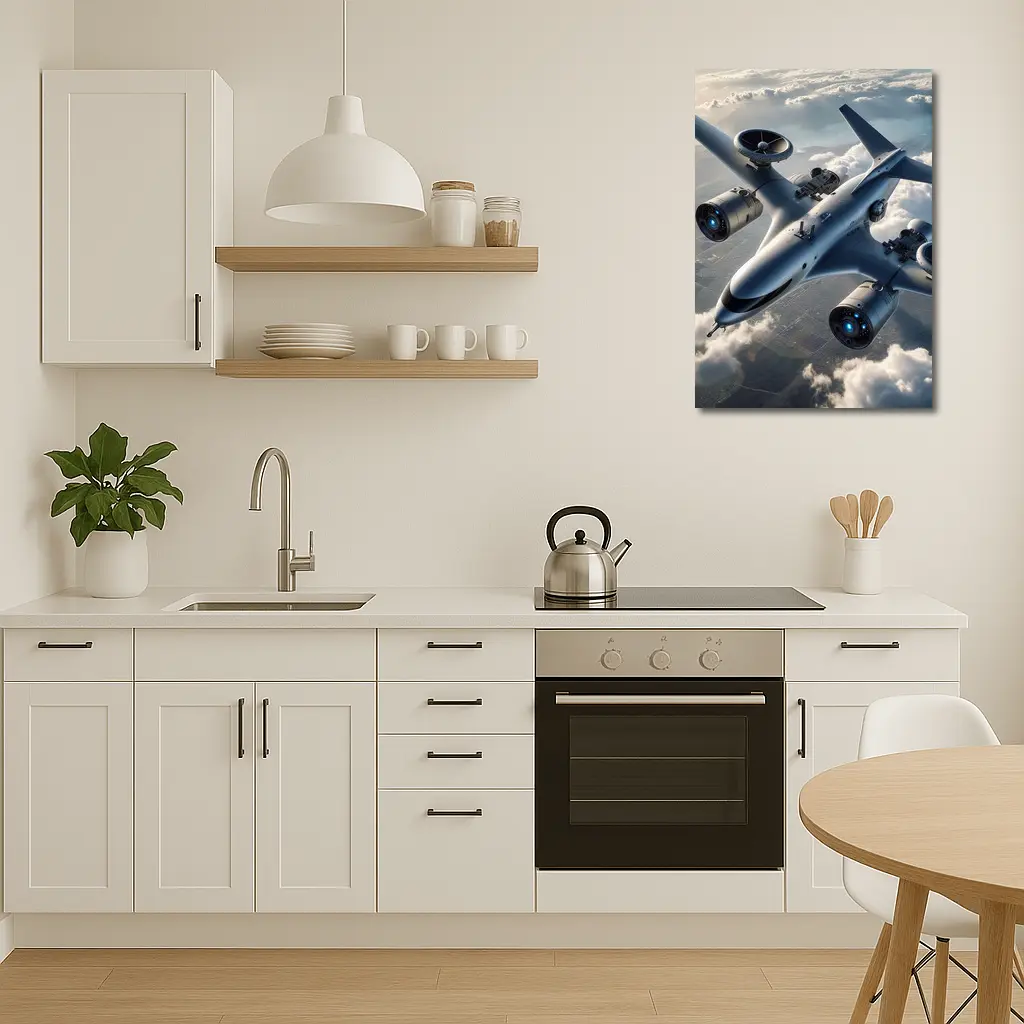 Futuristic Military Drone Aircraft Above Clouds – Wall Art
