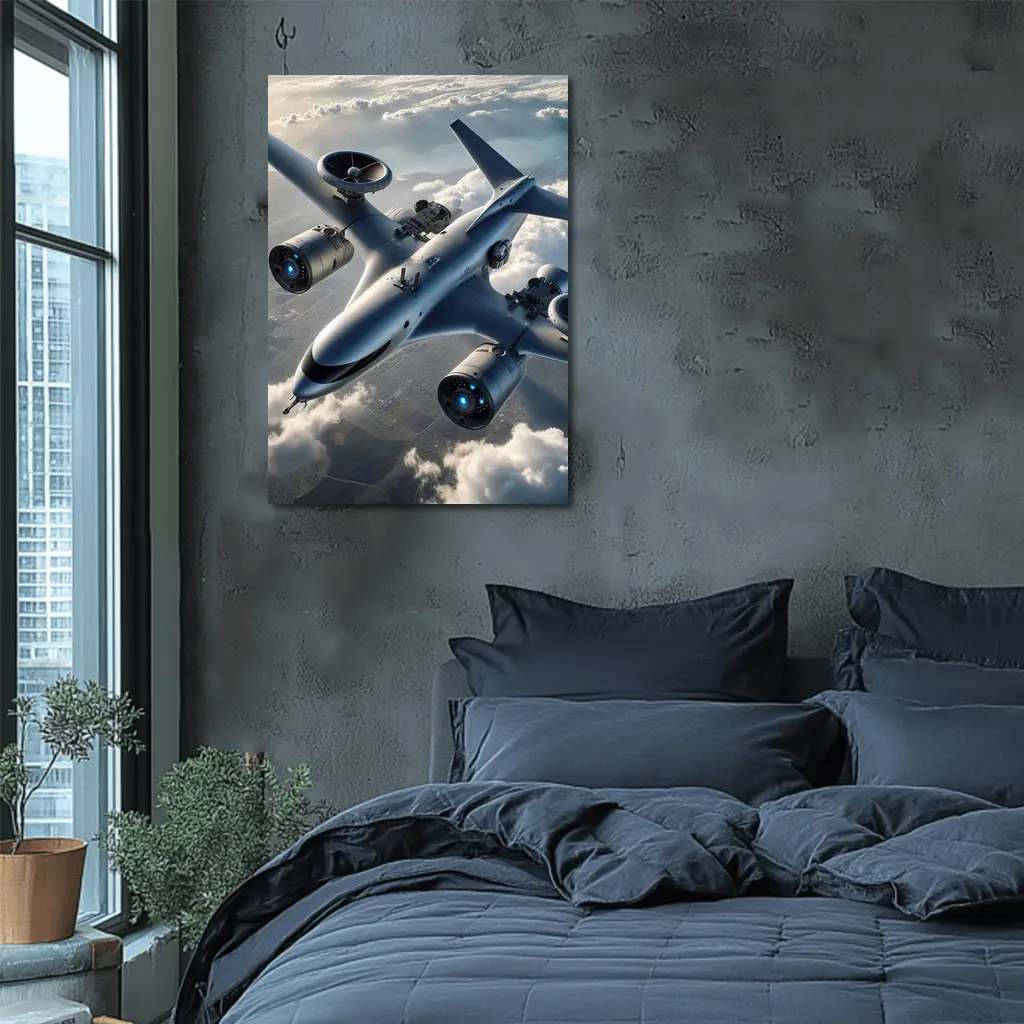 Futuristic Military Drone Aircraft Above Clouds – Wall Art