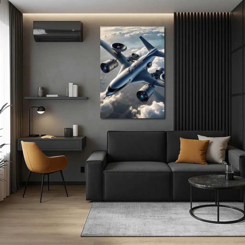Futuristic Military Drone Aircraft Above Clouds – Wall Art