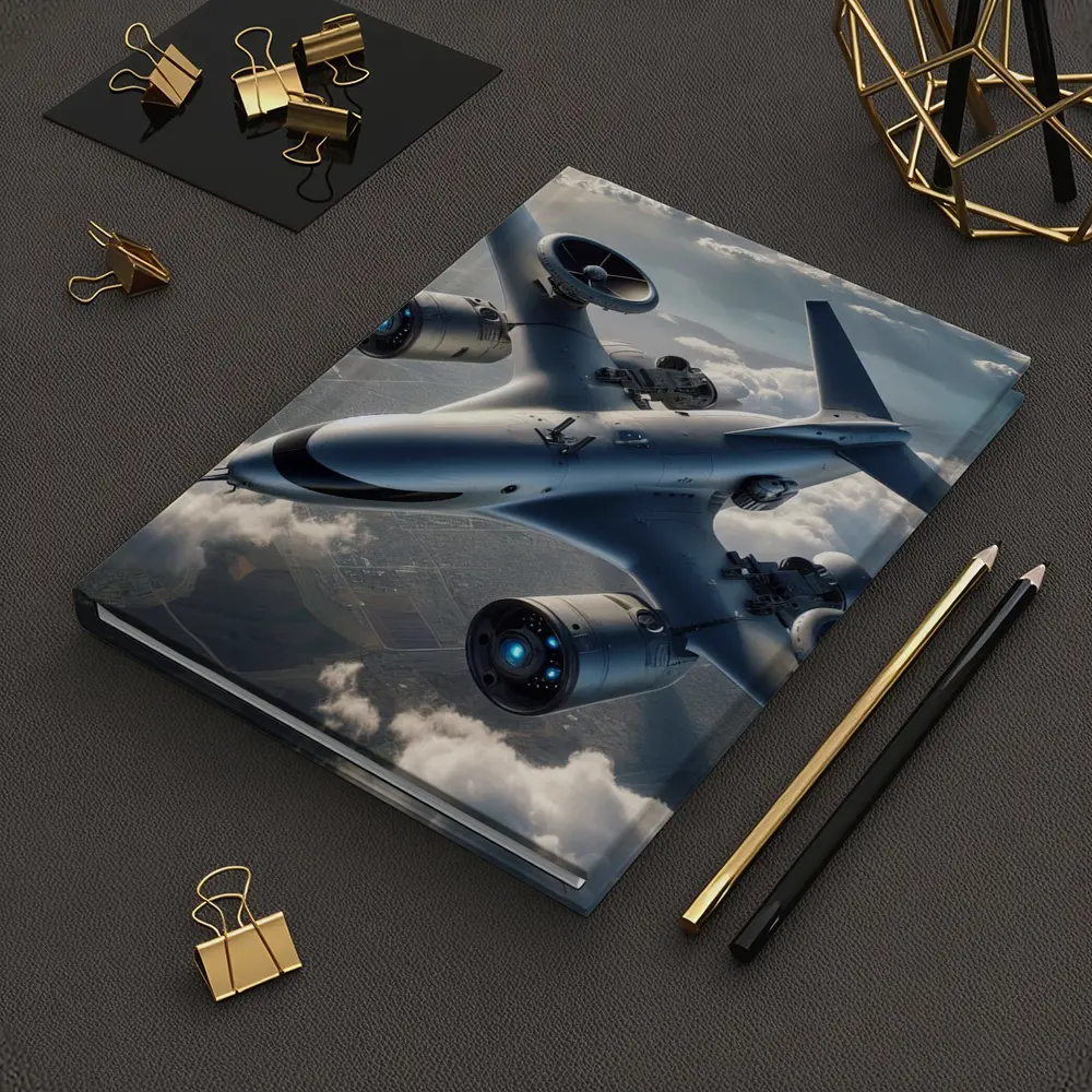 Futuristic Military Drone Aircraft Above Clouds – Notebooks