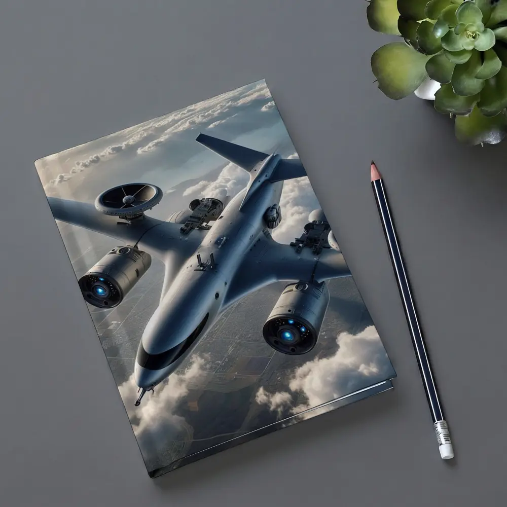 Futuristic Military Drone Aircraft Above Clouds – Notebooks