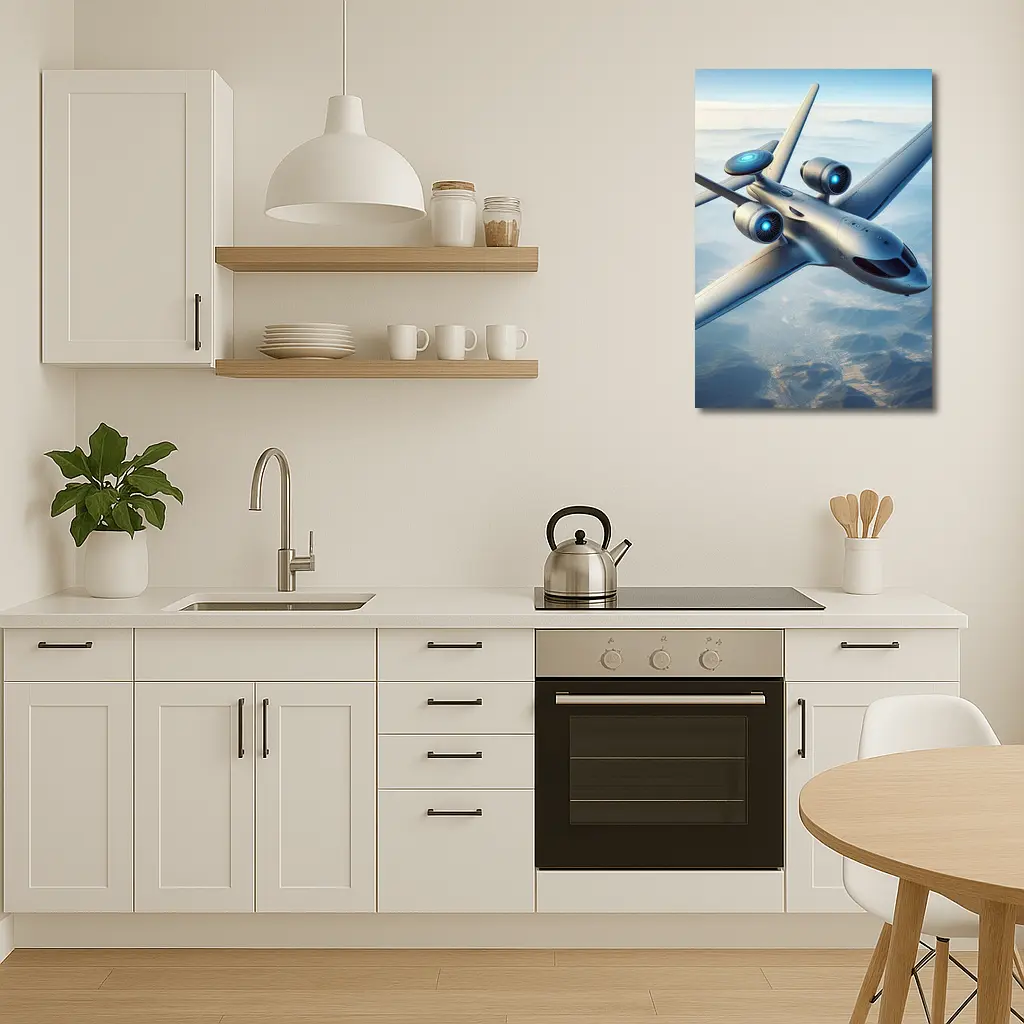 Futuristic Concept Jet Flying Over Mountains – Wall Art