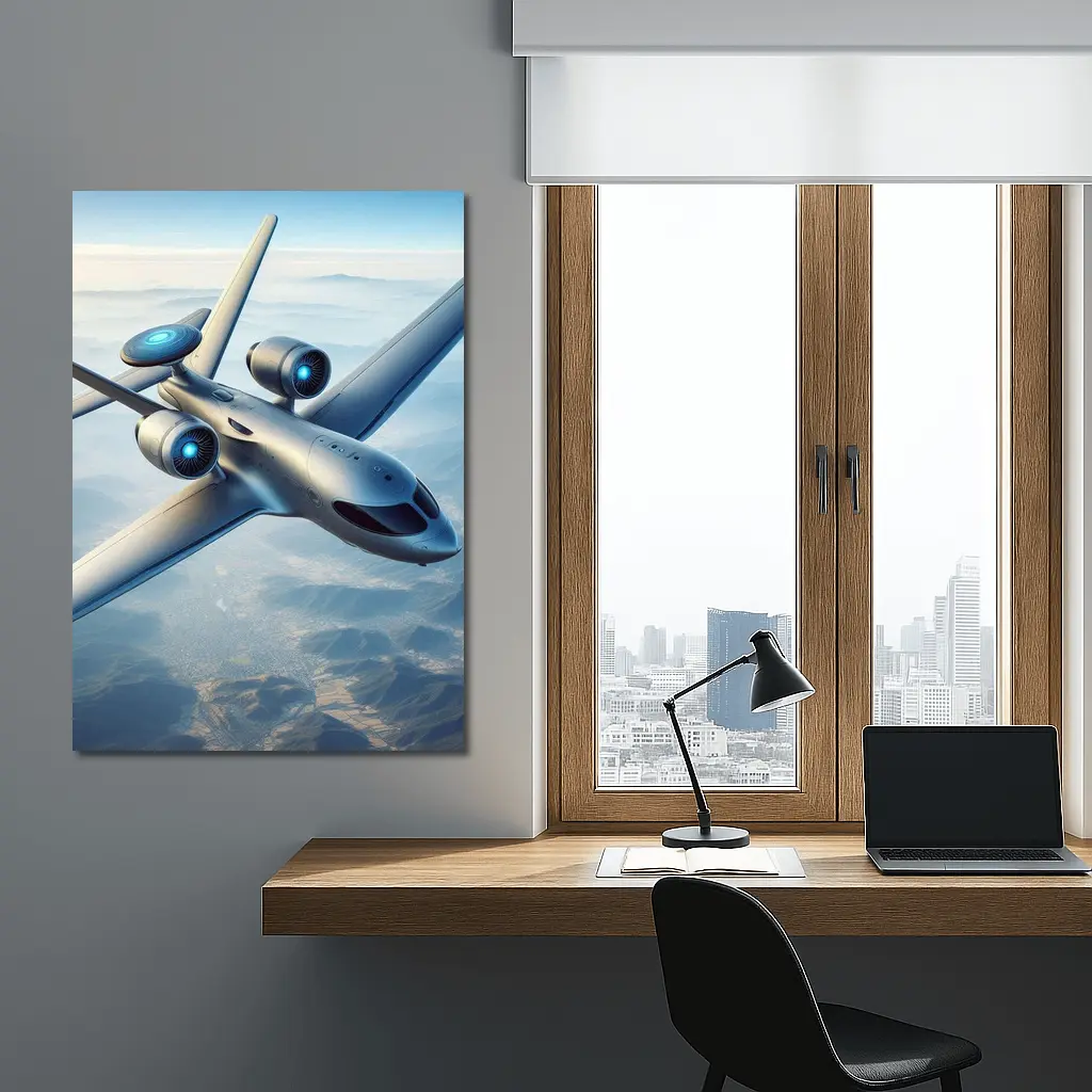 Futuristic Concept Jet Flying Over Mountains – Wall Art