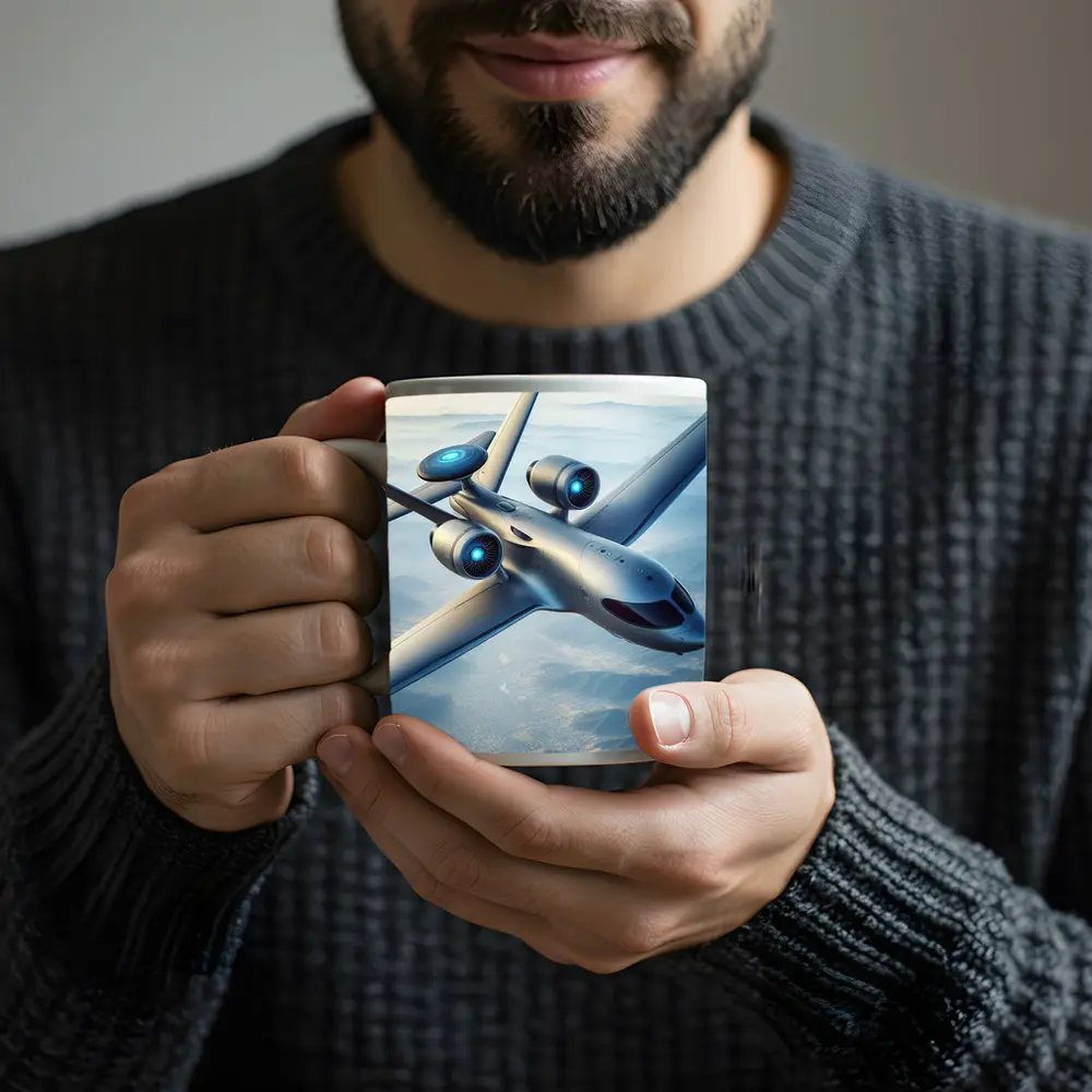 Futuristic Concept Jet Flying Over Mountains – Mugs