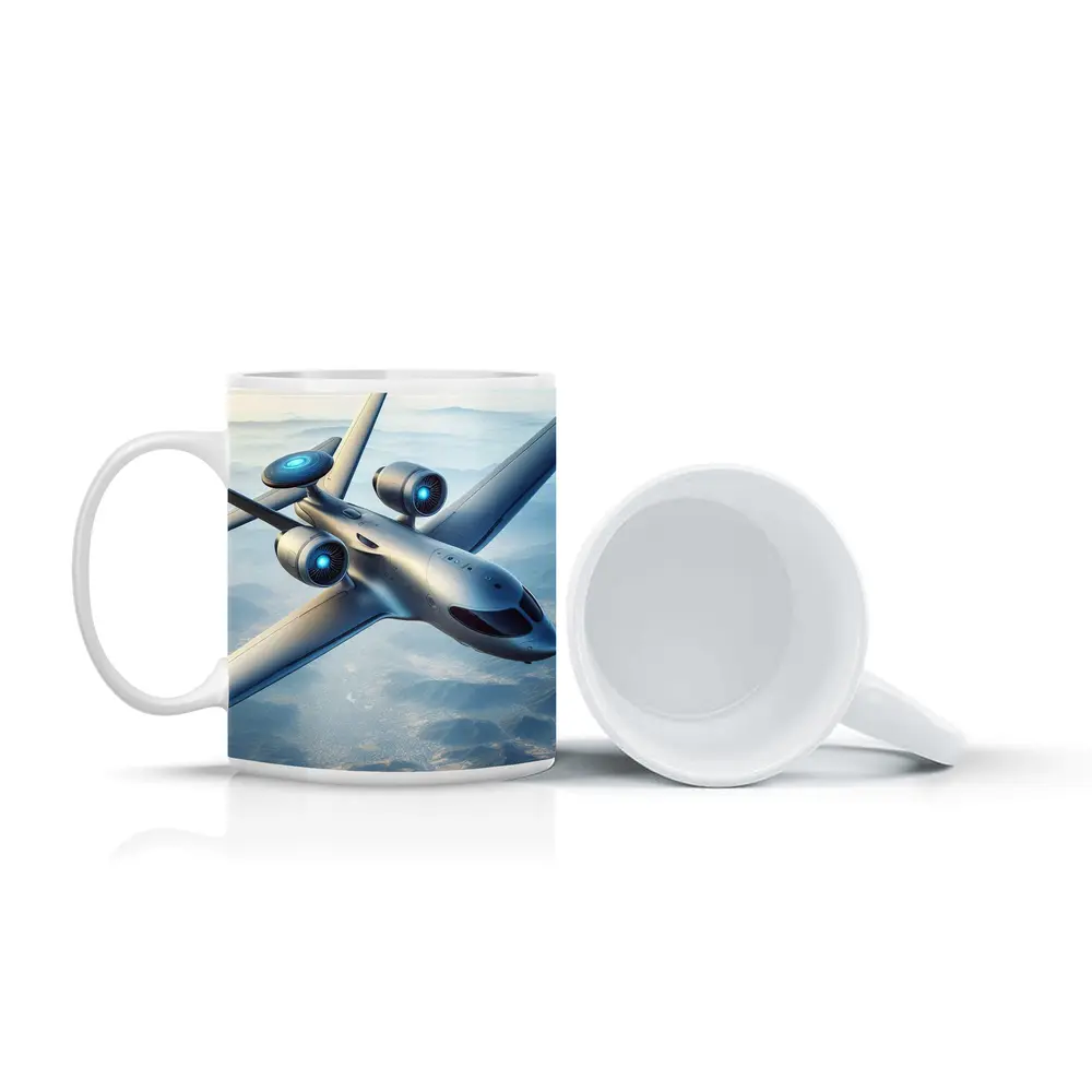 Futuristic Concept Jet Flying Over Mountains – Mugs