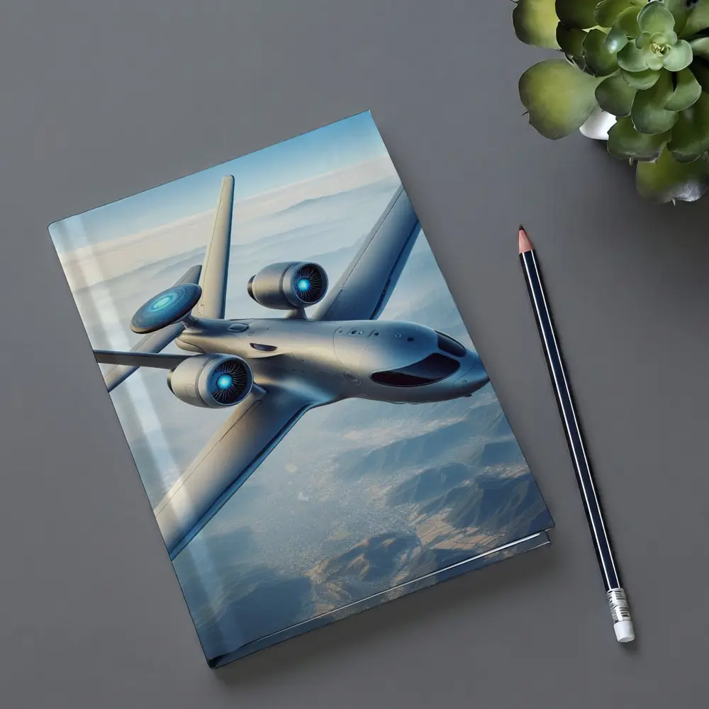 Futuristic Concept Jet Flying Over Mountains – Notebooks