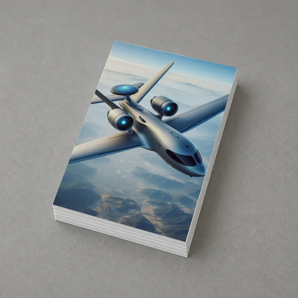 Futuristic Concept Jet Flying Over Mountains – Postcards