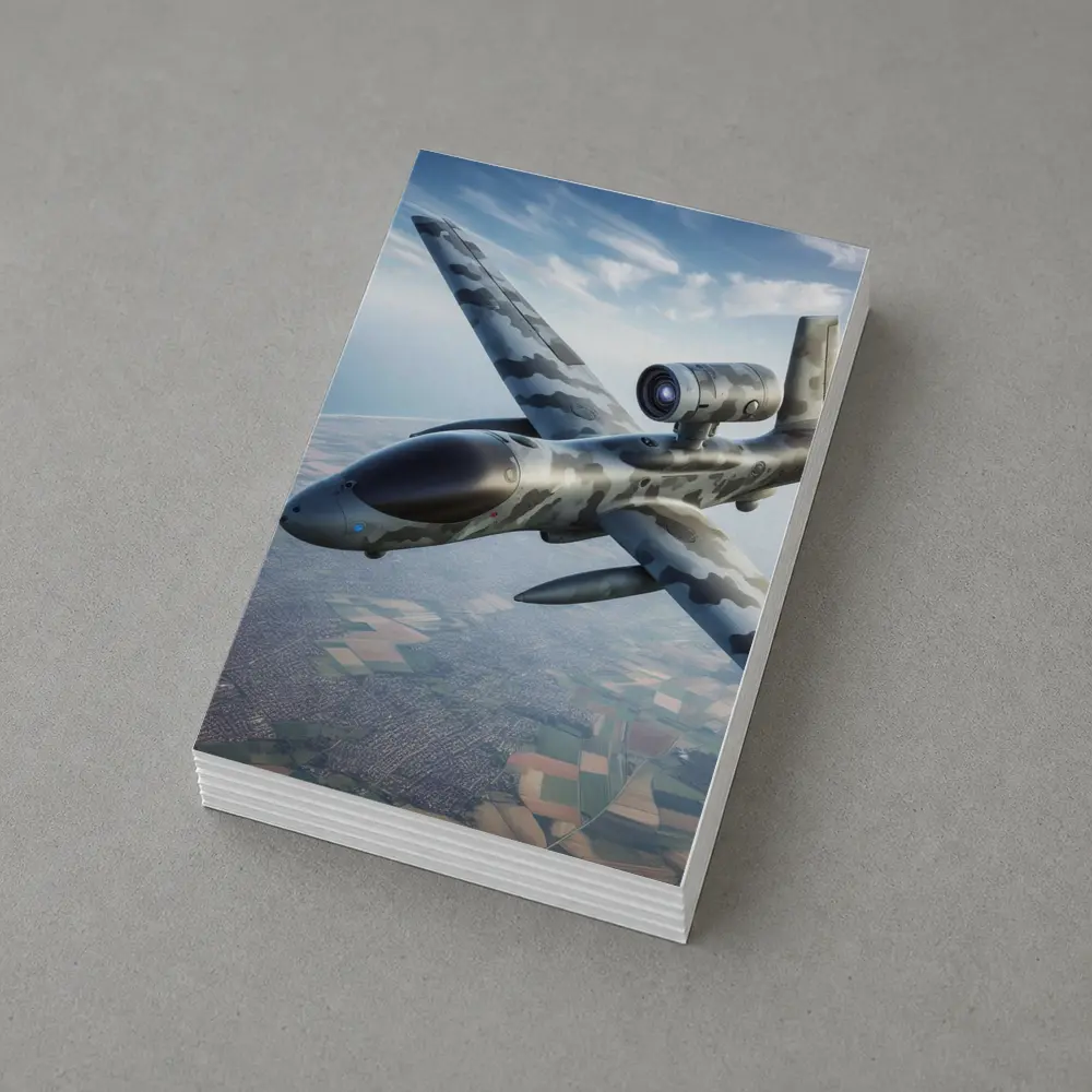 Military Camouflage Drone Flying Over Fields – Postcards