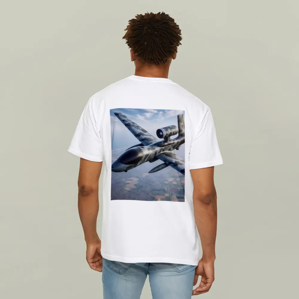 Military Camouflage Drone Flying Over Fields – T-Shirts