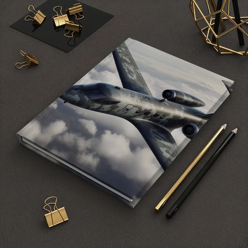 Camouflage Military Jet Flying Above Clouds – Notebooks