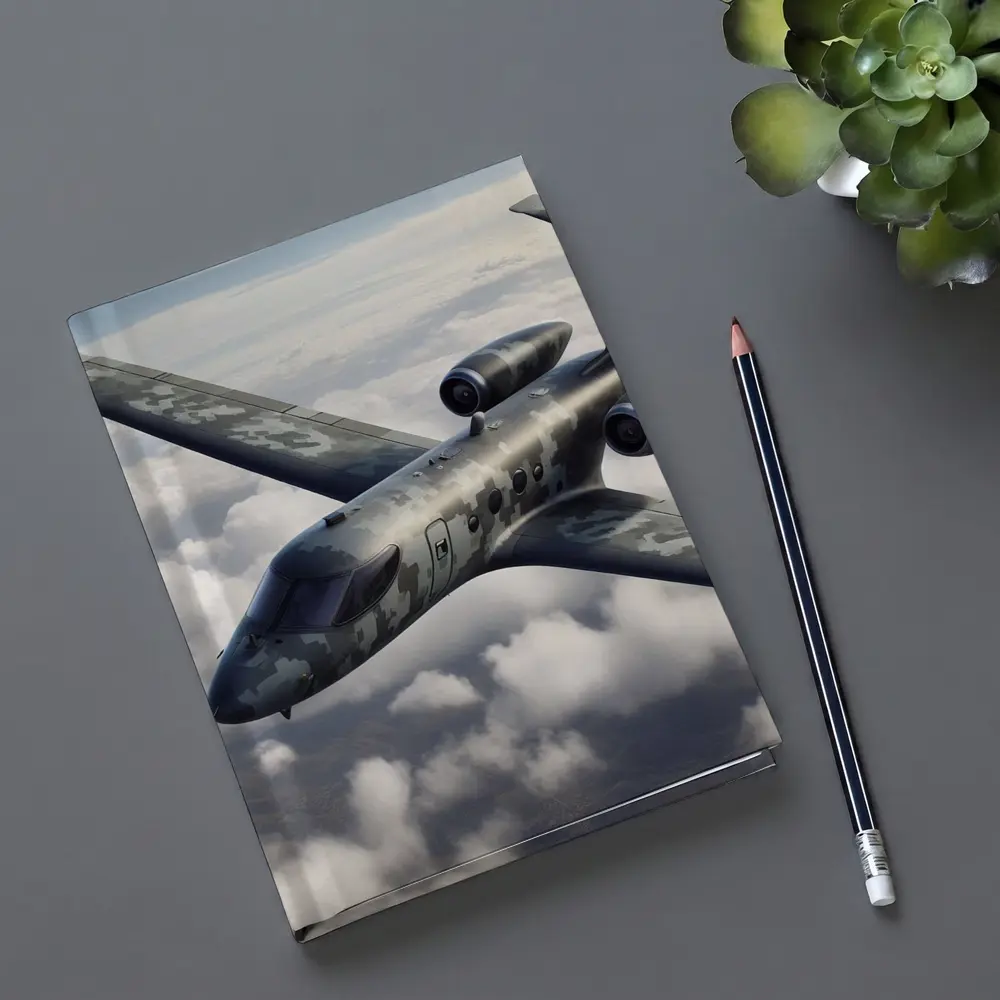 Camouflage Military Jet Flying Above Clouds – Notebooks