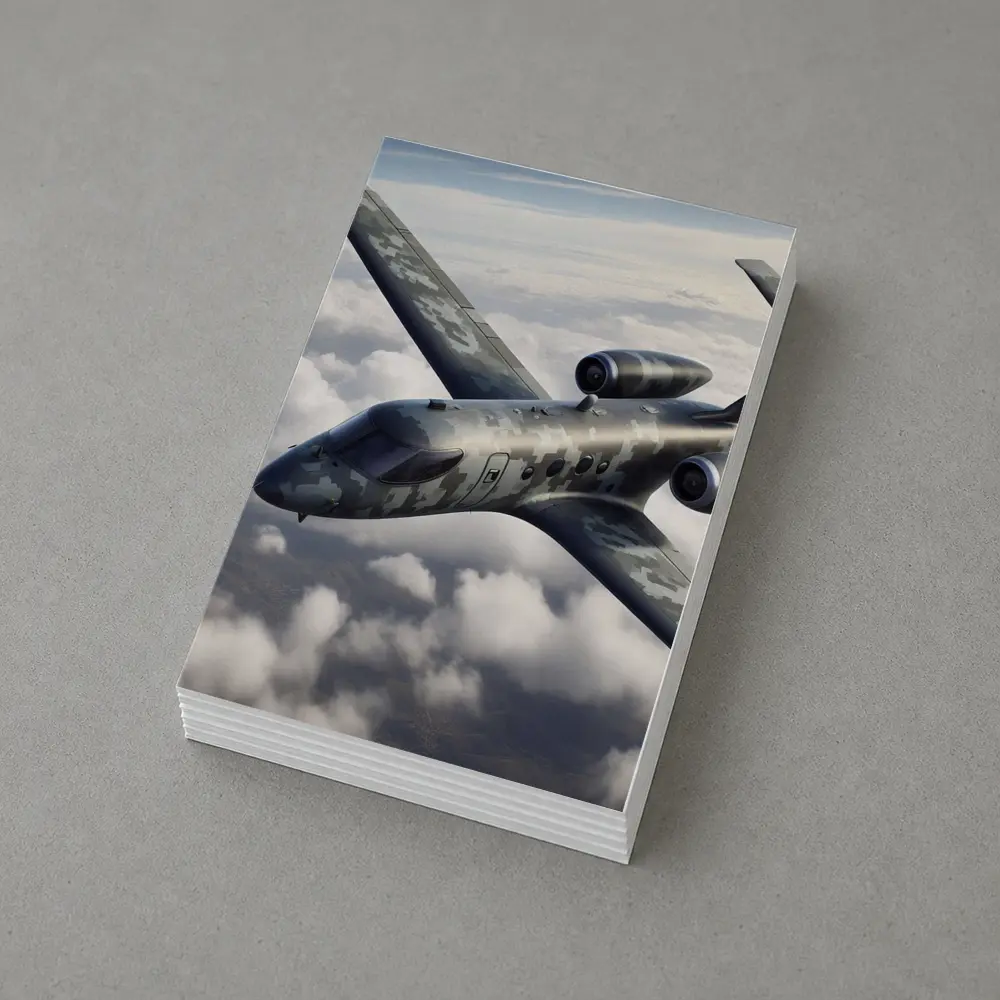 Camouflage Military Jet Flying Above Clouds – Postcards