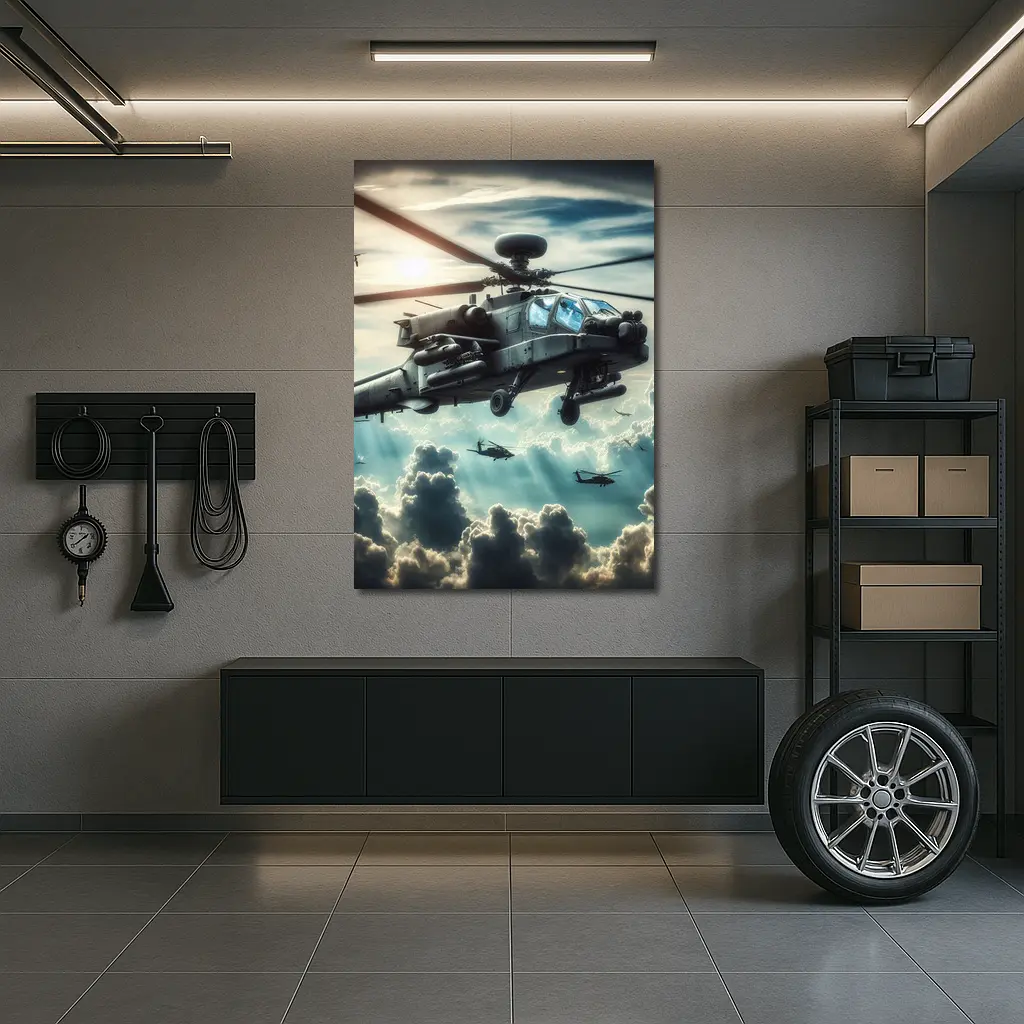 Apache Attack Helicopter Flying Above Clouds – Wall Art