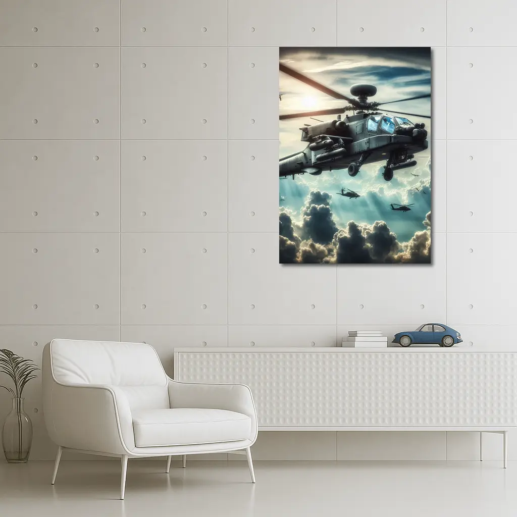 Apache Attack Helicopter Flying Above Clouds – Wall Art