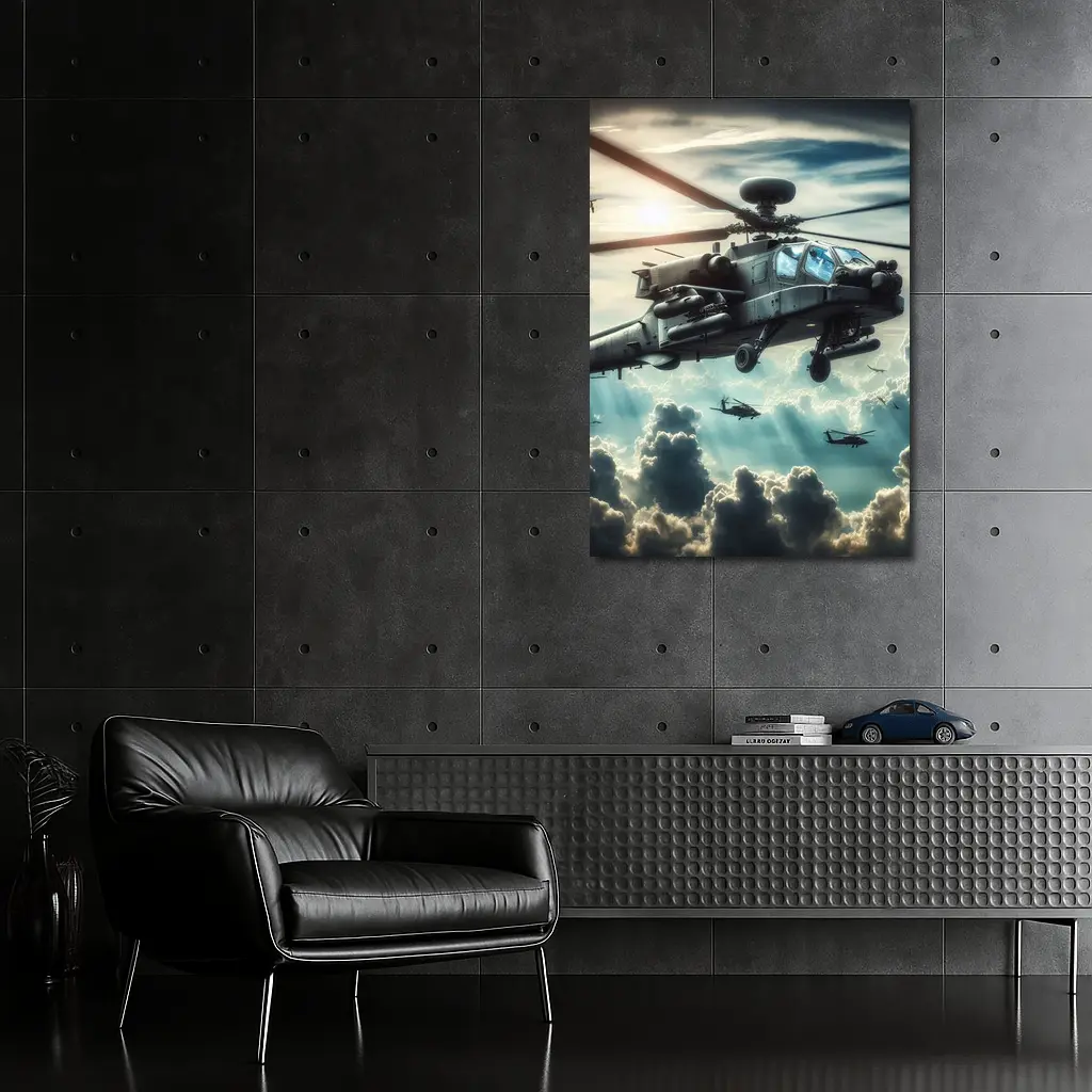 Apache Attack Helicopter Flying Above Clouds – Wall Art