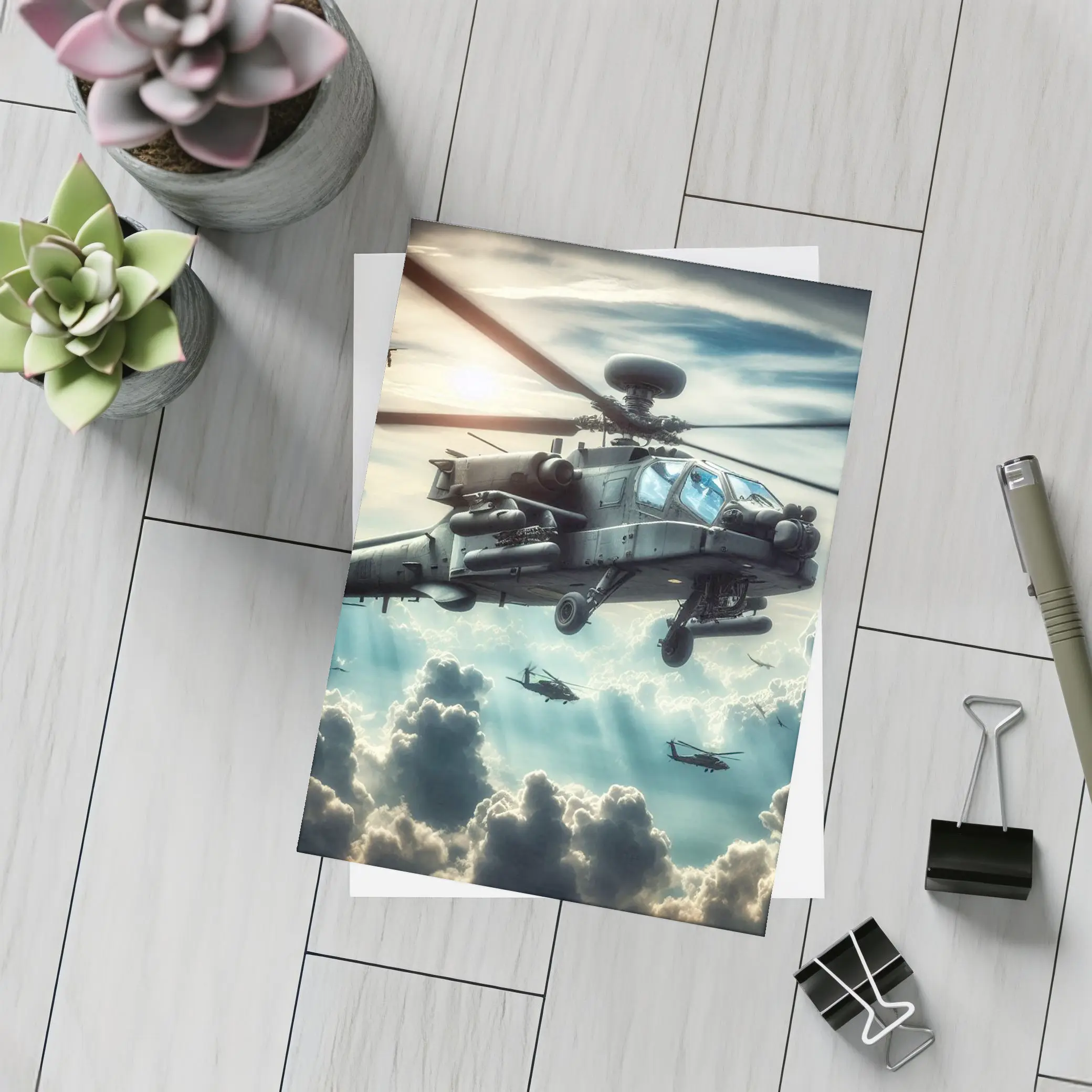Apache Attack Helicopter Flying Above Clouds – Postcards