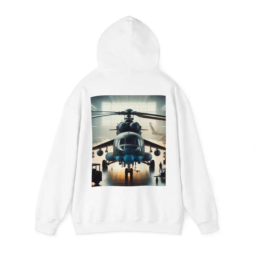 Military Helicopter Inside Hangar Dramatic Light – Hoodies