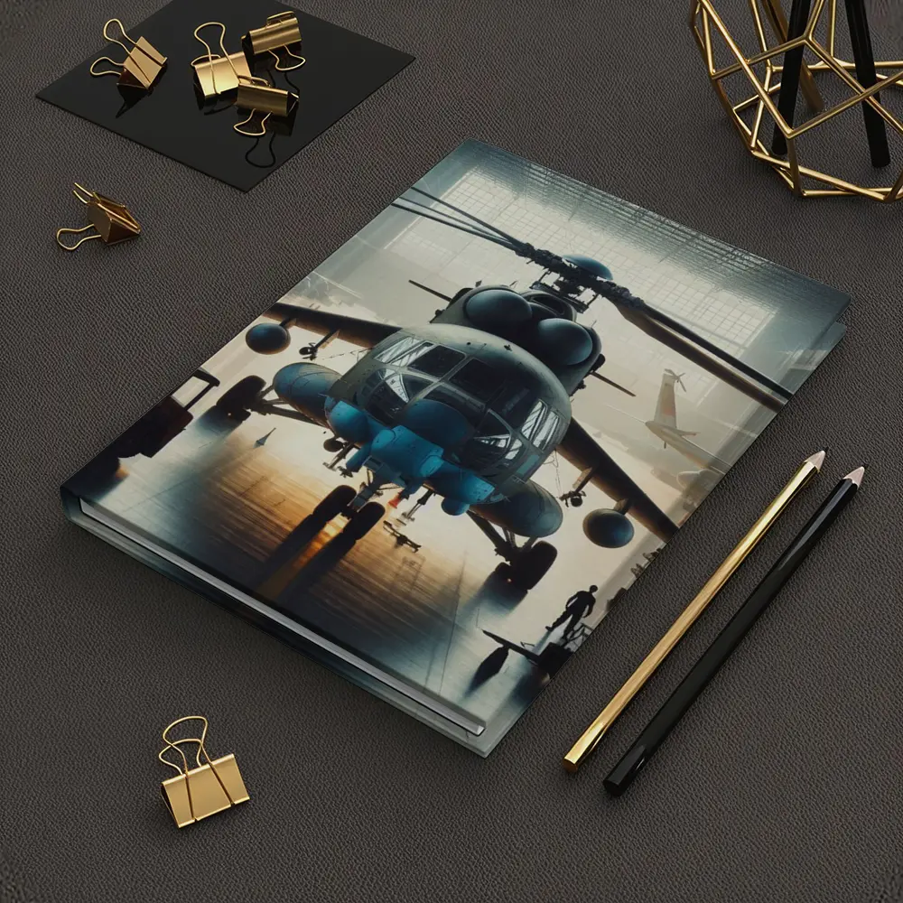 Military Helicopter Inside Hangar Dramatic Light – Notebooks