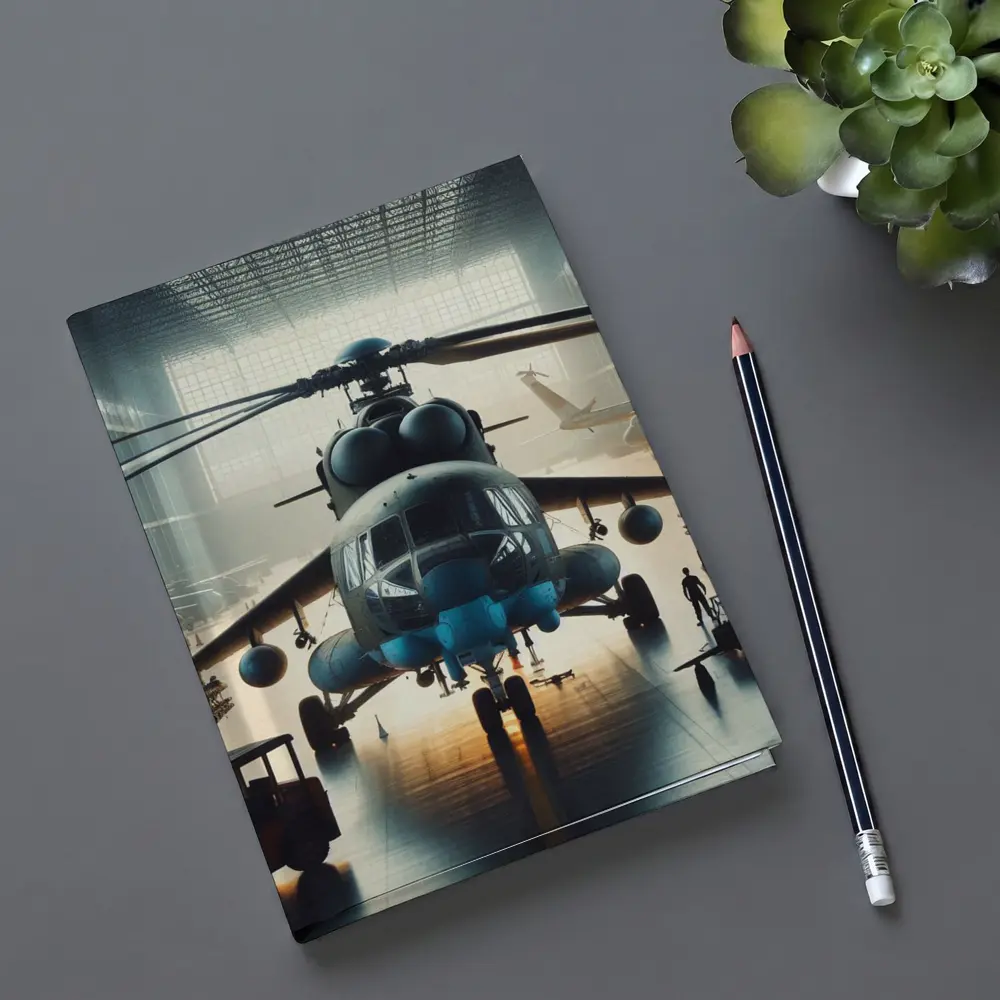 Military Helicopter Inside Hangar Dramatic Light – Notebooks