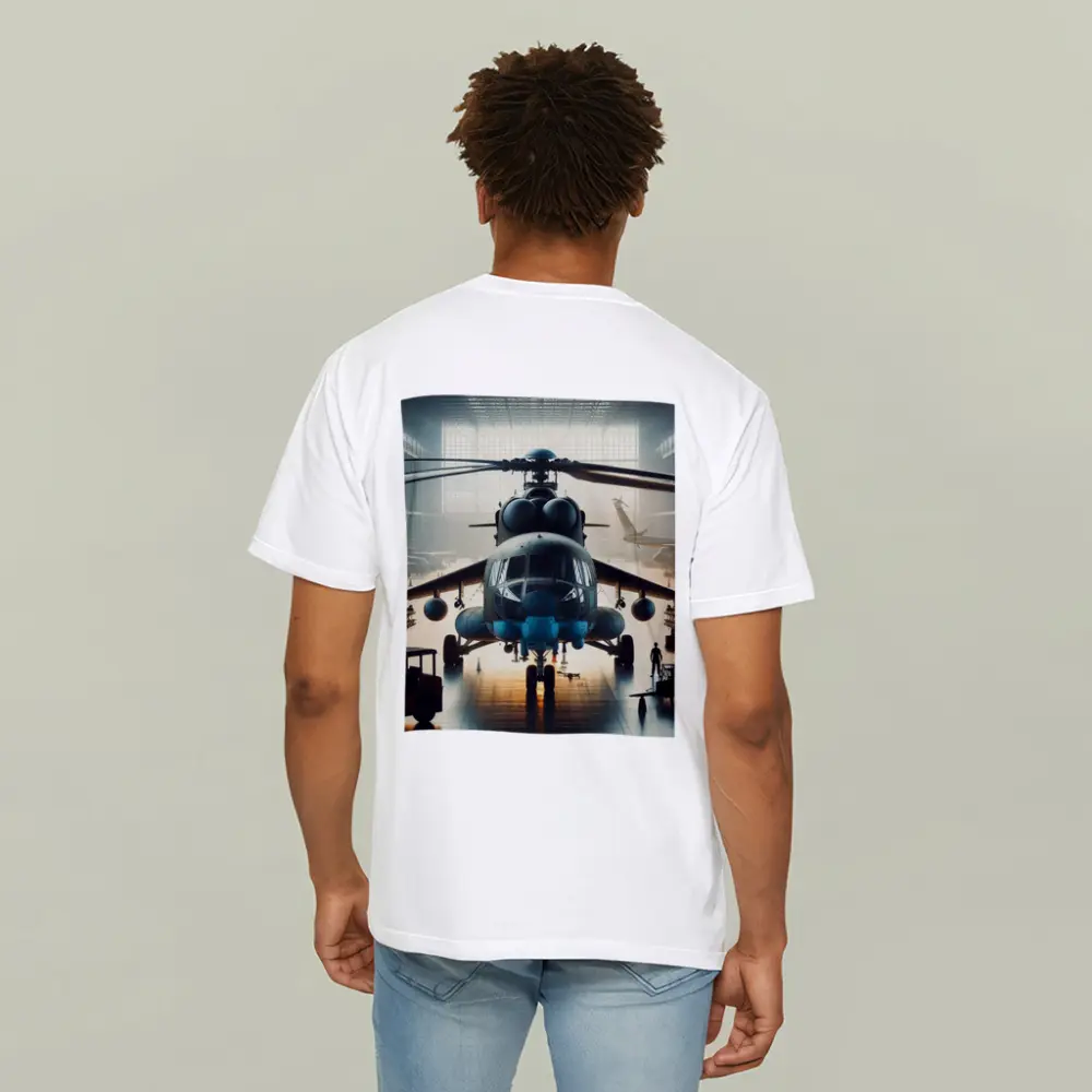 Military Helicopter Inside Hangar Dramatic Light – T-Shirts