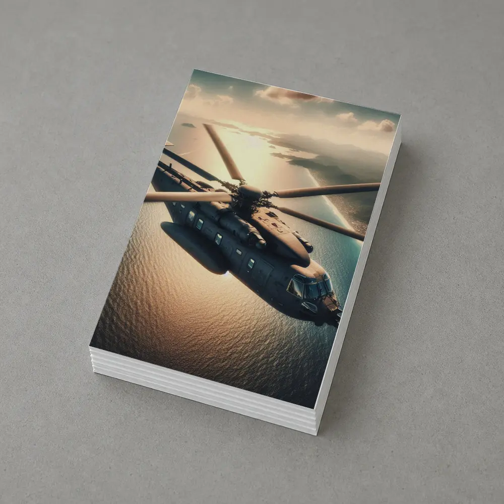 Military Helicopter Flying Over Ocean Sunset – Postcards