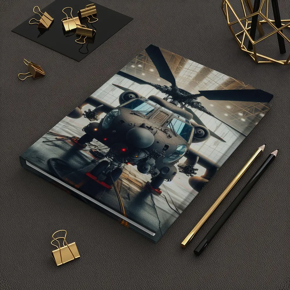 Military Attack Helicopter Inside Hangar – Notebooks