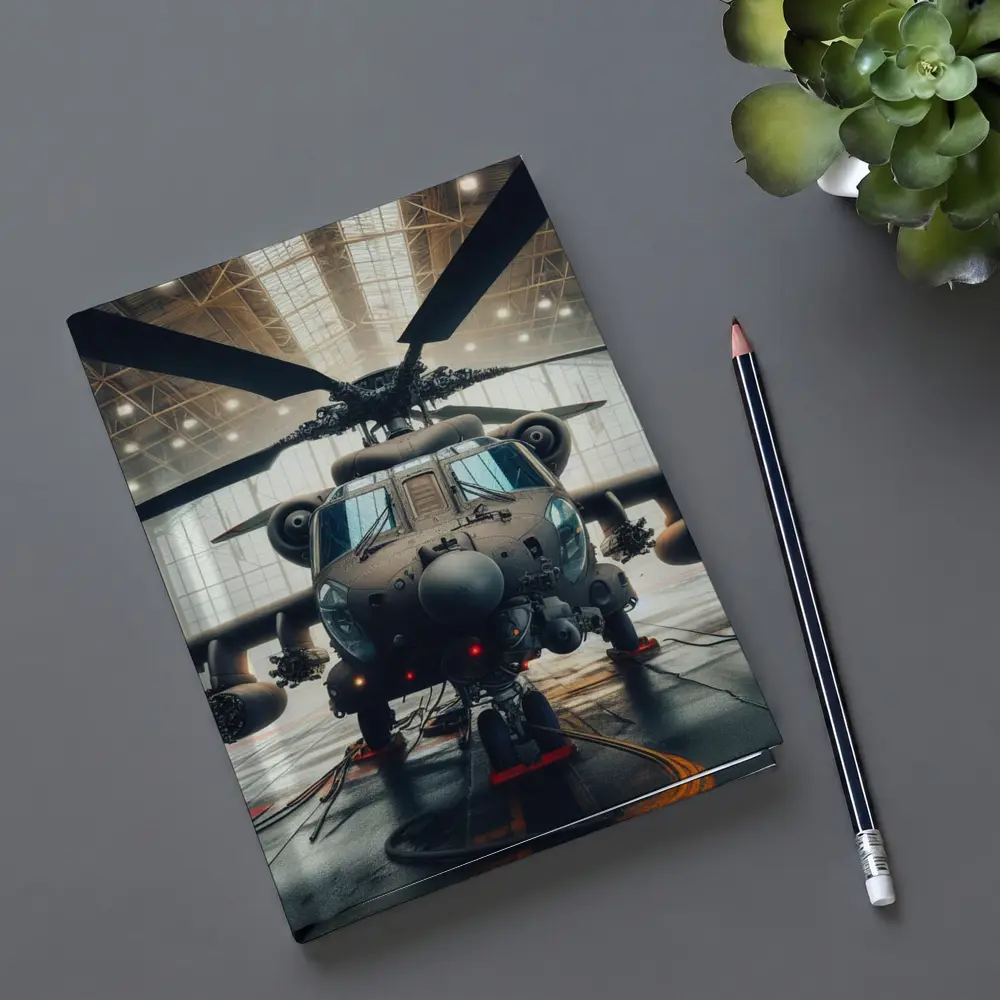 Military Attack Helicopter Inside Hangar – Notebooks