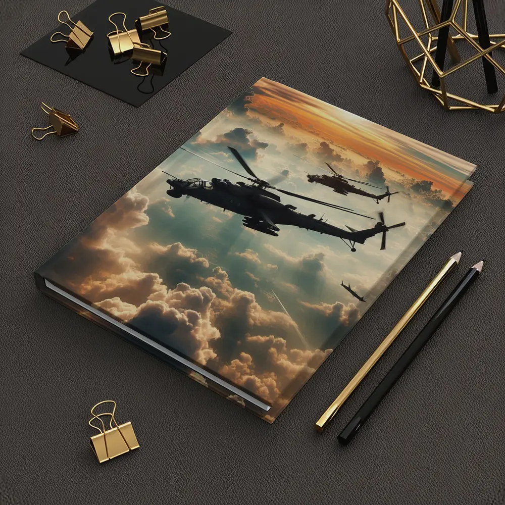 Attack Helicopters Flying Above Golden Clouds – Notebooks