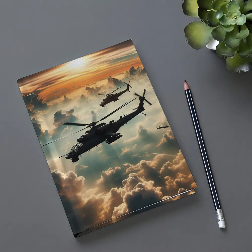Attack Helicopters Flying Above Golden Clouds – Notebooks
