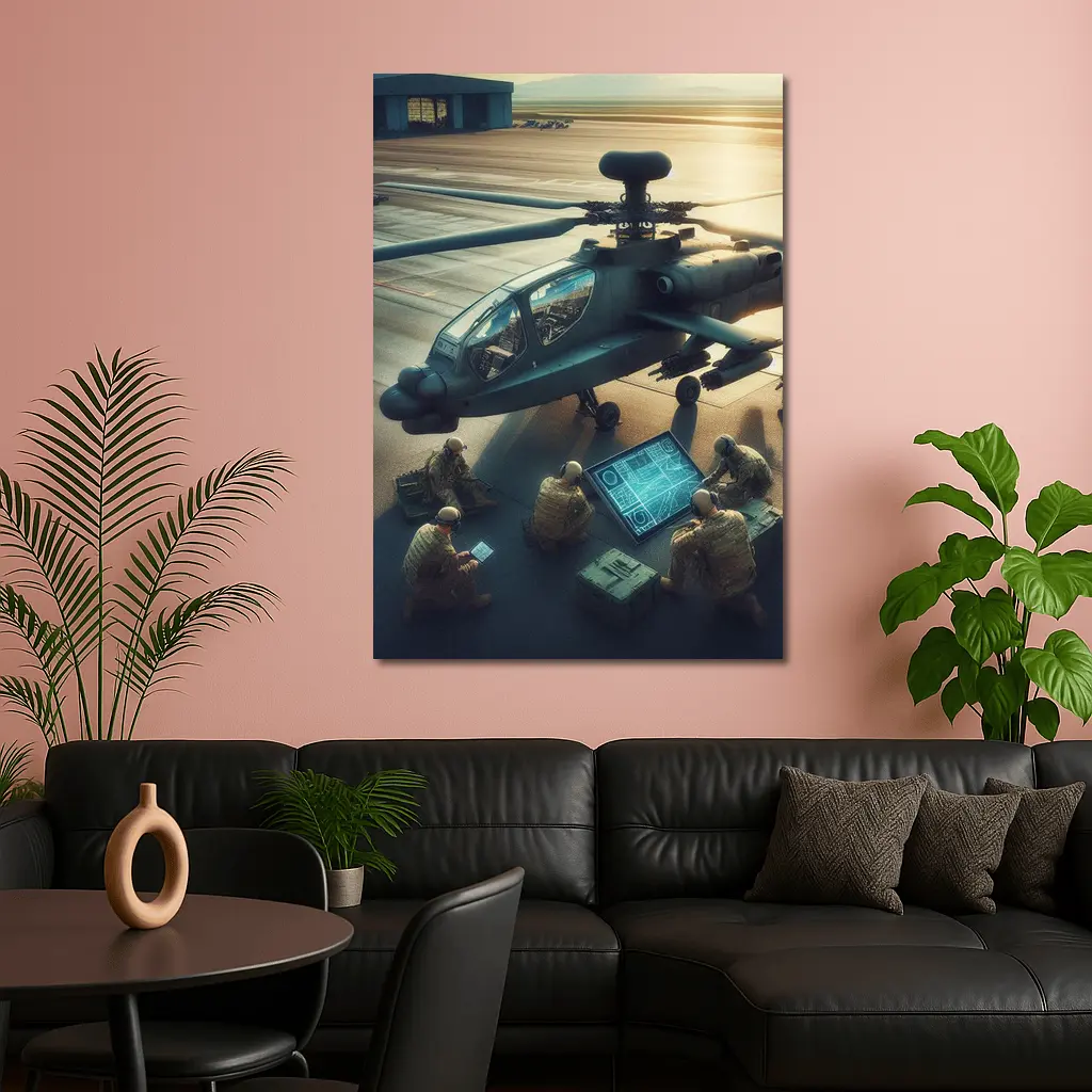 Apache Attack Helicopter Military Crew Airfield – Wall Art