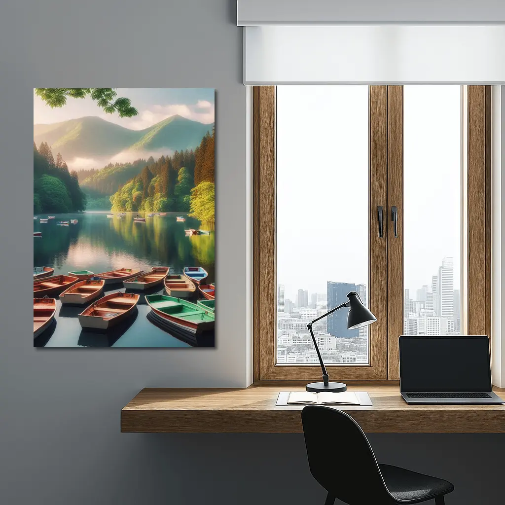 Rowboats On Calm Mountain Lake Forest – Wall Art