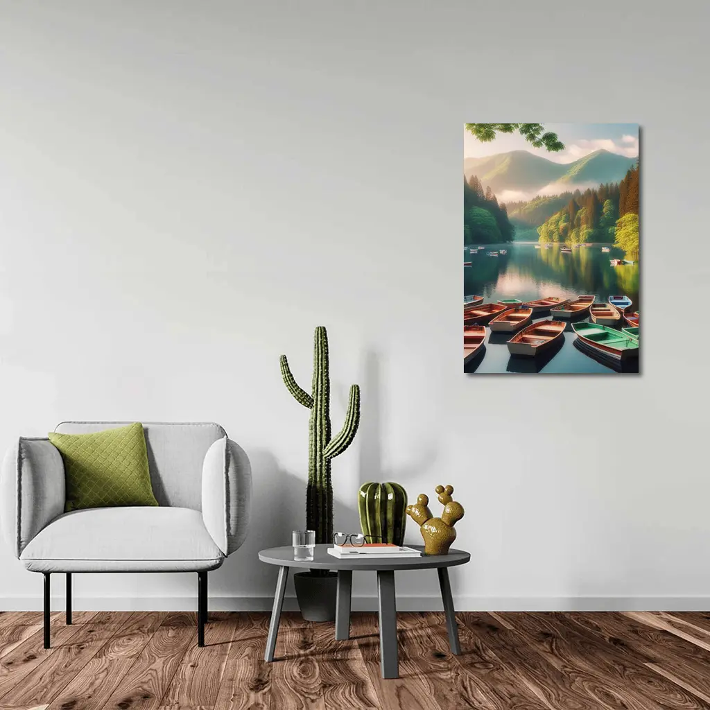 Rowboats On Calm Mountain Lake Forest – Wall Art